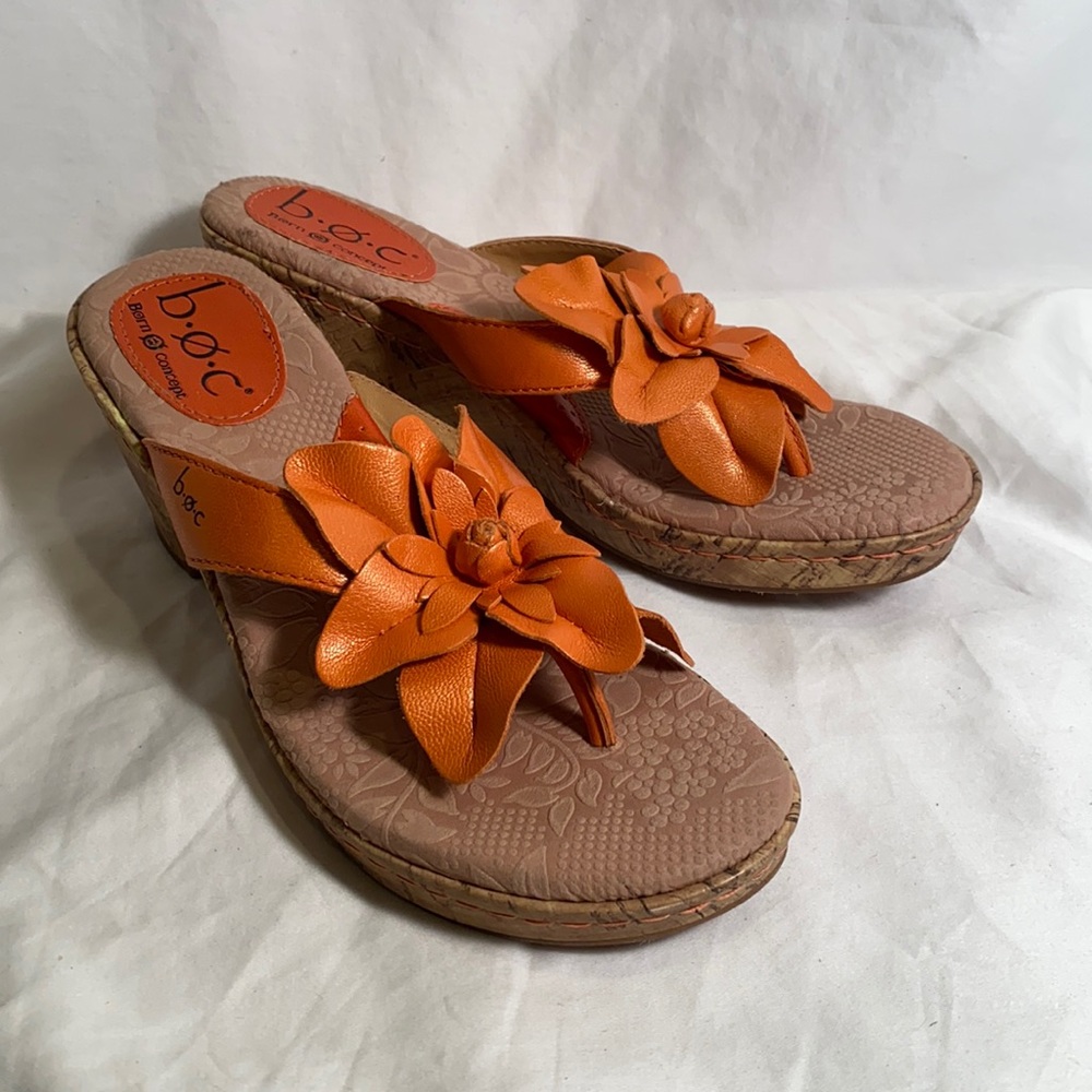 Born Concept orange wedge flower sandals